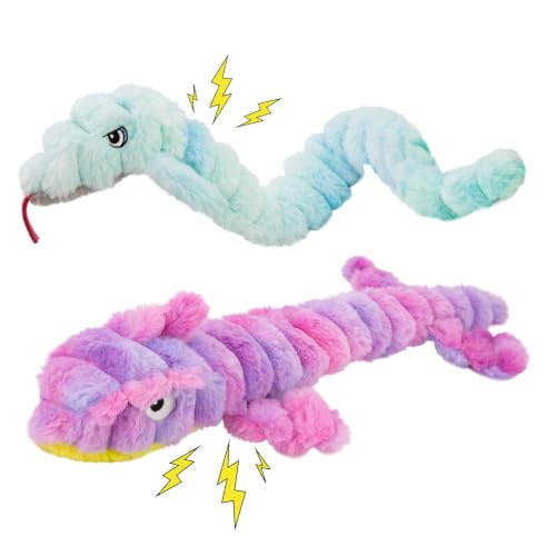 2 Pack No Stuffing Dog Squeak Toys, Soft Stuffless Plush Dogs Chew Toy for Medium Large Dogs, Durable Interactive Teething Toys for Puppies, Tug of War Game to Keep Them Busy, Best Birthday Gifts
