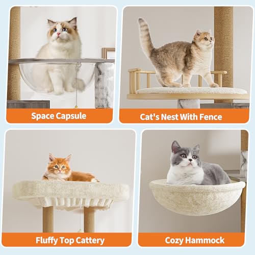 Cat Tree with Litter Box Enclosure, Multi-Level Cat Tower with Hidden Litter Box Furniture, Large Plush Top Perch, Sisal Scratching Posts, Cat Condo & Hammock for Indoor Cats, Living Room,Grey - color: Grey