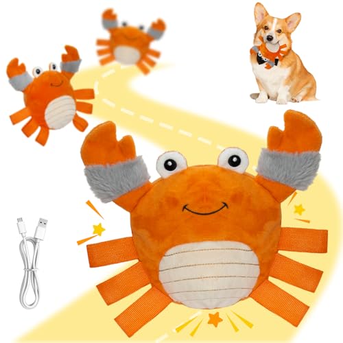 Automatic Bouncing Squeaky Dog Toy, USB Rechargeable Crab Ball for Large