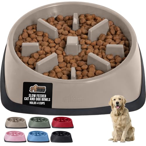 GORILLA GRIP® Patented Slow Feeder Dog and Cat Bowl, BPA Free, 4 Cup Beige - color: Beige, size: 4 Cup