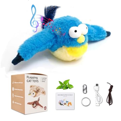 Interactive Chirping Bird Cat Toys with Flapping Wings,No Flying Birds Cats Toy, Flying Simulation Electric Sparrow Shaking Hunting Pet Toy for Indoor (Blue Ugly) - color: Blue Ugly