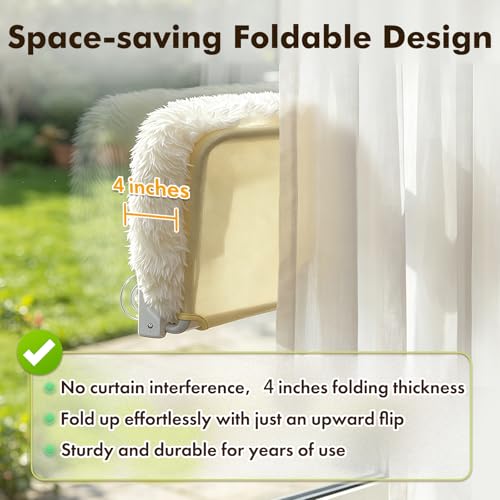 Zoratoo Foldable Cat Window Perch, Widened Cushion Cat Bed for Large Cats - color: White, size: 24''x18''
