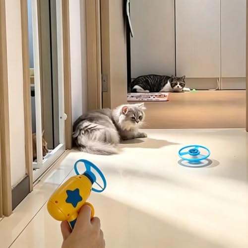 Cat Fetch Toy, Interactive Flying Cat Toy with 20 Flying Propellers, Kitten Tracks Toy for Training Hunting Chasing(Yellow) - color: Yellow+ 20 Propellers