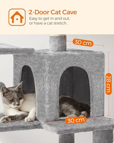 Feandrea Cat Tree, 54.2-Inch Cat Tower, Multi-Level Condo, Light Gray - color: Light Gray, size: 54.2 Inches