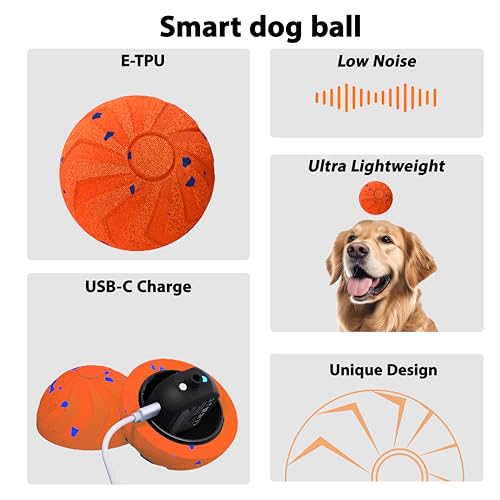 Interactive Dog Ball, 2 Modes Automatic Dog Toy, IPX7 Waterproof - color: Orange-1
