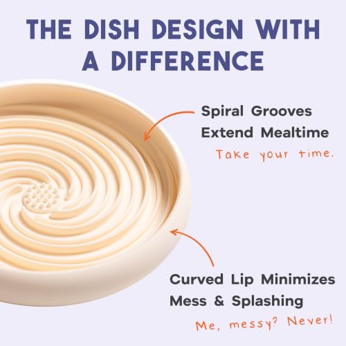 Large Lick Dish - Silicone Lick Mat + Slow Feeder for Cats & Dogs (Almond) - color: Almond, size: Large