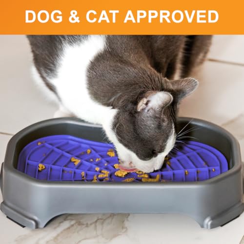 Neater Pets Neat-LIK Dog Lick Mat w/Mess-Proof Tray, Lick Mat for Dogs, Cats, Puppy, Reduces Anxiety & Boredom, Peanut Butter Slow Feeder, Interactive Treat Licking Pad (Purple/Gunmetal) - color: Purple Mat w/ Gunmetal Tray