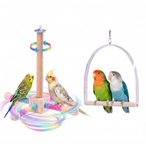 2 PCS, Hanging Bird Perch Toy & Poplar Bird Swing, Parrot Toys for Cage