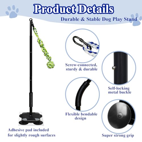 Indoor Suction Cup Dog Toy with 3 Ropes - Adjustable Height Tug Toy for Small to Large Dogs, Interactive Boredom Relief for Solo Play on Tile Floors