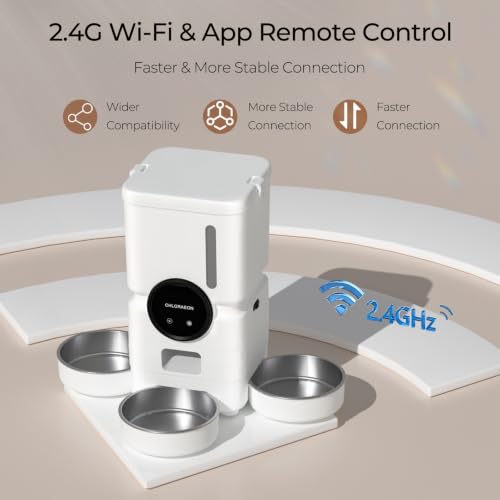 Automatic Cat Feeder for 3 Cats, 6L 2.4G WiFi Feeder, Slow Feed, Warm White - color: Warm White
