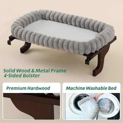 Zakkart SnugCloud Cat Perch for Windowsill (Dark Stained Wood/Gray, L) - color: Dark Stained Wood w/ Gray Bed, size: Large (25"x15")