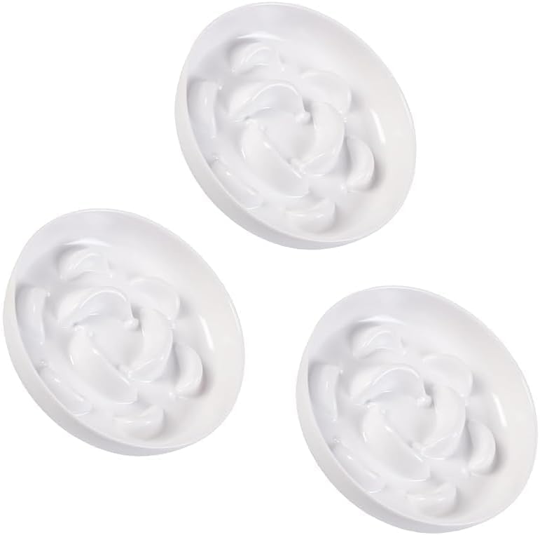 Melamine Slow Feeder Cat Bowls - 3 Pack Cat Food Dishes, 6.3 Inch Wide Opening Whisker Friendly Maze Plates for Dry and Wet Food, Dishwasher Safe, White - color: 3 Pack - White, size: 2"H