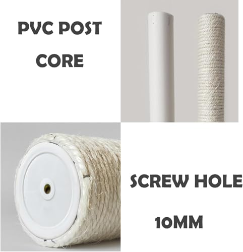 2Pcs M10 Cat Tree Replacement Post - 10mm Bolt Sisal Cat Scratching Post Replacement Pole DIY M10 Bolt Sturdy PVC Tubes Screws Included (3.35 * 19.68") - size: 3.35*19.68"