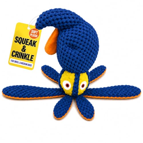 Squeaky Dog Toy, Crinkle Plush Squid for Small & Medium Dogs