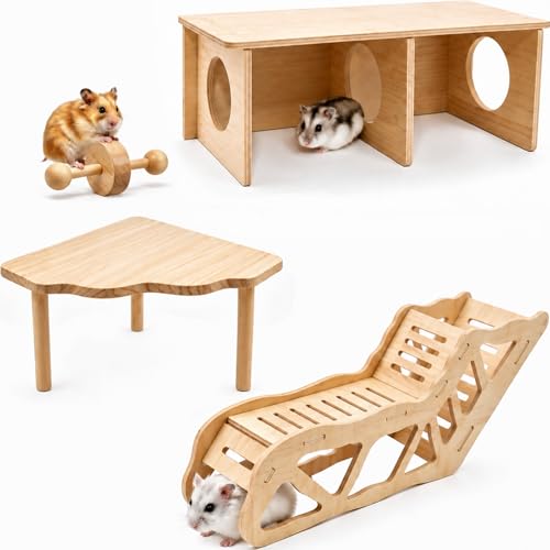 4 PCS Wooden Hamster Platform with Tunnel Ladder Hidden Area Platform