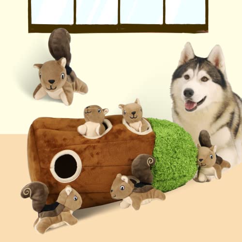 Interactive Squeaky Dog Toys Squirrel Dog Toy, Stuffing Woodland Friends Burrow, Squeaky Plush Dog Toys for Small Medium Large Dogs Small Size (Large) - size: Burrow - Large, style: Squirrel