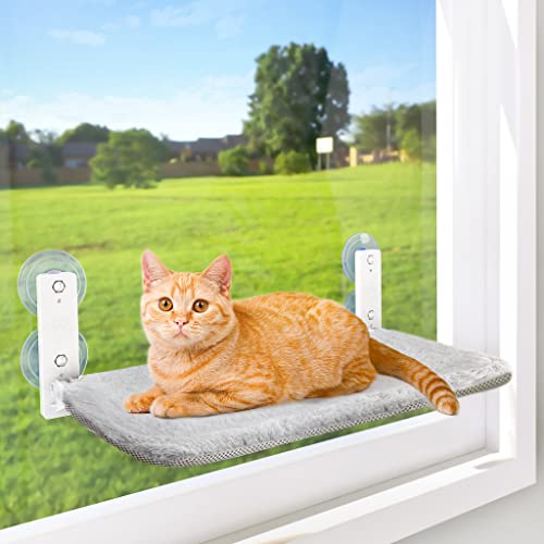 AMOSIJOY Foldable Cat Window Perch with Metal Frame, S Gray - color: Gray, size: Small
