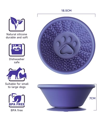 Dog Lick Bowl, Non-Slip Slow Feeder Licking Mat & Treat Dispenser (Wide Bowl Mouth w/Inlaid Stainless Steel Ring) - Interactive Toys, Anxiety Reducer, Freeze Bone for Dogs, BPA Free Silicone - color: Purple+Orang