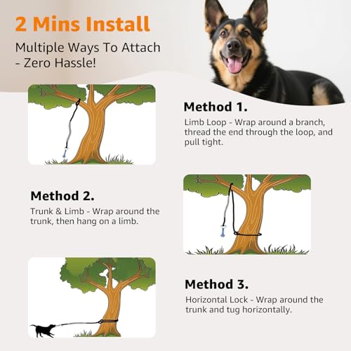 LOOBANI Outdoor Bungee Tug Toy, Interactive Tree Hanging Dog Toys, Black - color: Blue