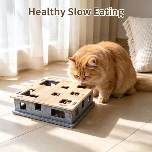 Wooden Felt Cat Slow Feeder Puzzle Box