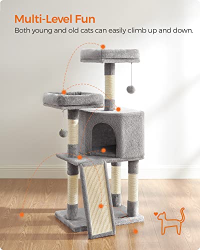 Feandrea Cat Tree, 45.3-Inch Cute Cat Tower, Climbing Condo, Light Gray - color: Light Gray