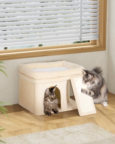 Aechonow Small Cat Tree Tower for Large Cat, Cat Bed House with Large Perch - color: L—14''Beige