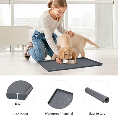 Silicone Dog Food Mat Waterproof Pet Feeding Tray for Small Medium Dogs - color: Grey, size: 24"L x 16"W