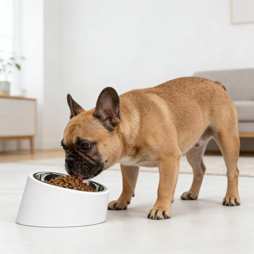 15° Tilted Slow Feeder- Non-Spill & Non-Slip Stainless Steel Dish for Small & Cats - color: White, size: L