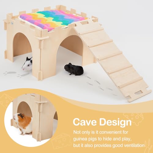 Unicorn Catcher 1 Pack Wooden Guinea Pig Hideout House with Stairs & Mats - size: 1 House