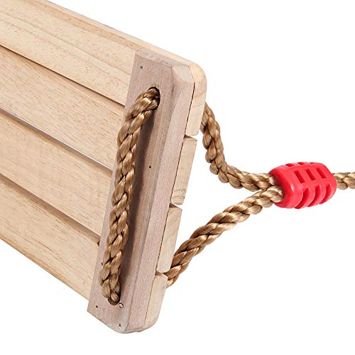 ZOENHOU 15.8 x 6.3 Inch Wooden Swing Seat, Hanging Wood Swings, Wooden Tree Swing with Adjustable 48 to 83 Inches Rope, 220 LB Capacity Sturdy Swings for Yard, Garden, Red Knot