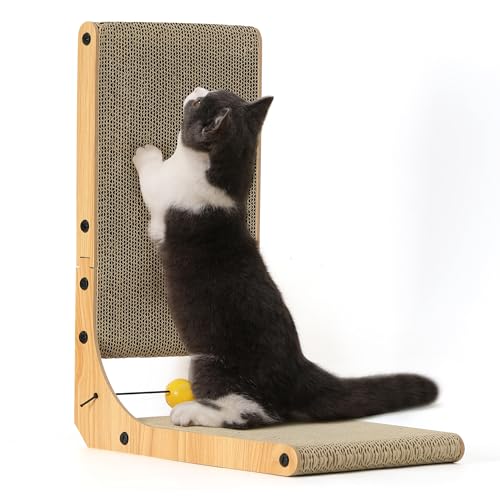 FUKUMARU Cat Scratcher, 18.9 Inch L Shaped Cat Scratch Pad for Indoor Cats - size: 1 Pack 18.9 in Wood Color