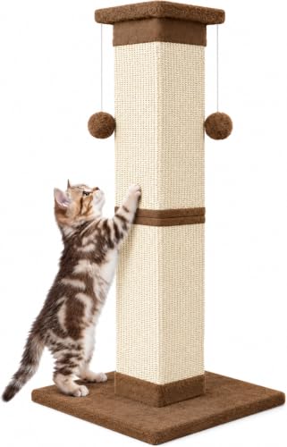 SOCATER Cat Scratching Post 33 Inch Nature Sisal Cat Scratch Post for Indoor Cats, Large Cat Scratcher Protect Your Furniture, for All Breeds Brown - color: Brown