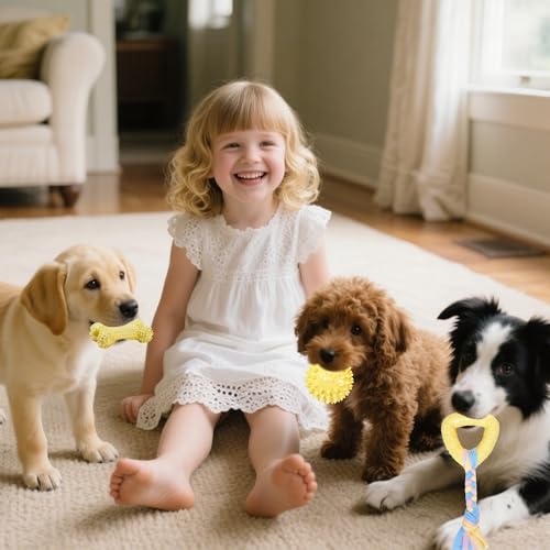 Puppy Toys, Puppy Teething Toys, 9 Pack Soft Durable Rubber Interactive Pink Puppy Chew Toys for Teething to Soothe Gums and Keep Busy, Cute Puppy Essentials (Yellow) - color: Yellow 9-piece set