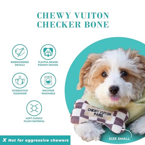 Haute Diggity Dog Chewy Vuiton Bone Plush Dog Toy, Designer Parody Toy - color: Brown Bone, size: Large