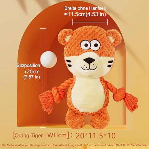 Cute Animals Interactive Dog Squeak Toys, Rope Plush Pet Chew Toys - Orange - color: Orange Tiger