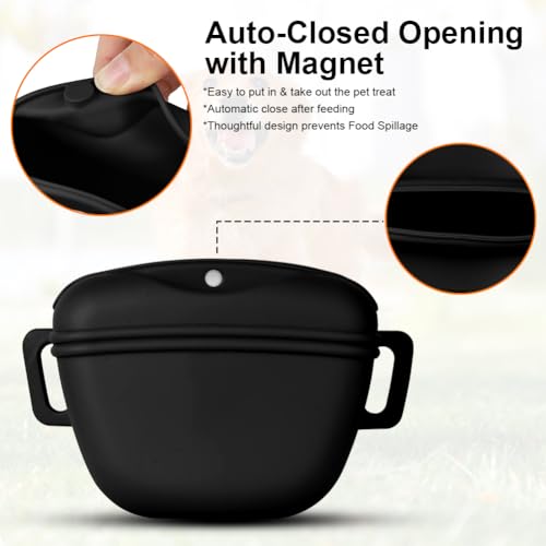 AOMIG Dog Treat Pouch with Training Clicker, 1.67 Cup Silicone Dog Treat Bag with Stronger Magnetic Closure, Portable Pouches for Pet Training Walking Premium Fanny Pack with Waist Belt(Black) - color: Black