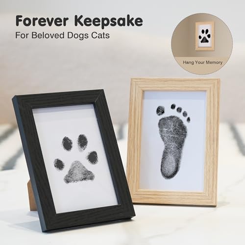 Inkless Paw Print Kit for Dogs,Cats & Babies,Clean Touch Dog Nose - color: Black Pad,Black/Natural Wood Frame, size: 4-Pack,Large