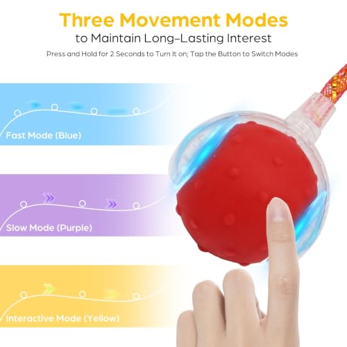 Interactive Cat Toy Ball,2 pcs 3 Speed Modes Automatic Moving Cat Toy Balls,Automatic Rolling Rechargeable Cat Toy for Indoor Cats Bored Adult & Kittens-Red and Blue - color: Red+Blue