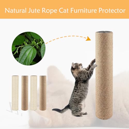 4 Pcs Cat Scratching Post Replacement for Indoor 15.7 x 3.1 Inches Cats Tree Replacement Parts Natural Jute Pole Part Cat Scratch Posts Refill with M8 Screws Spare Cat Furniture Accessories - color: 【4 Pcs+Brown 】