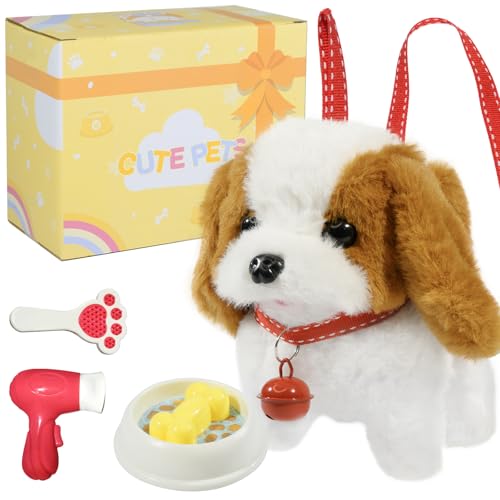 Plush Toys Walking Dog Toys that Can Walk, Bark and Wag Tail,Interactive Electronic Pet Toys Puppy with Leash,Easter Christmas Birthday Gift for Toddlers Kids - color: St. Bernard