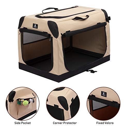 X-ZONE PET 3-Door Portable Soft-Sided Folding Soft Dog Travel Crate Collapsible Pet Kennel,X-Large, 36 x 25 x 25 Inches,Tan - size: 35.0"L x 25.0"W x 25.0"H