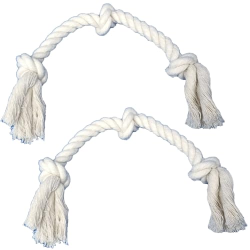 2-Pack 13" 3-Knot Dog Rope Toys for Puppies & Small to Medium Dogs, Natural Cotton Tug Toys for Interactive Indoor & Outdoor Play, Fetch, Teeth Cleaning, Training, Light Chewers, Washable, White - style: 3 Knots
