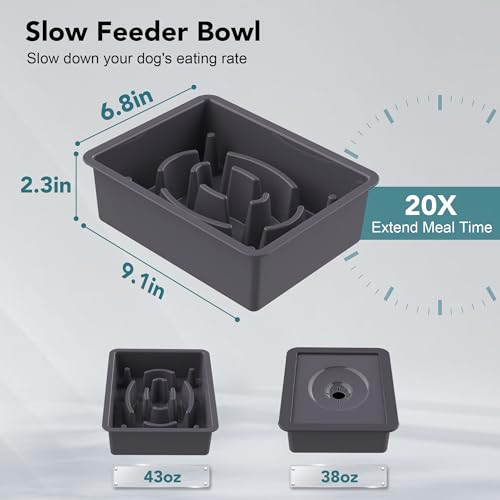 UPSKY 2-in-1 Elevated Dog Bowls Set with 4 Height Adjustable Stand, Gray - color: A-Water Bowl+Slow Feeder (Grey)