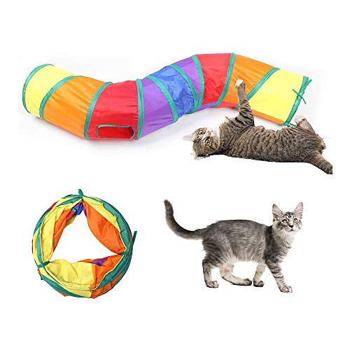 Andiker Cat Tunnel, S-Shape Cat Tube Collapsible Kitten Play Toy with 2 Side Holes for Kitten Exercising Hiding Training and Running Cats Toy for Indoor Cats(Multi-Colored) - color: Multi-colored