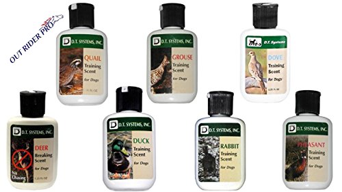 D.T. Systems Training Scent for Pets, 1-1/4-Ounce All 7 Flavors with Free Out Rider Pro Premium Water Bowl Silicone (Portable) Collapsible for Traveling and Hunting and Premium Golden Whistle 120DB