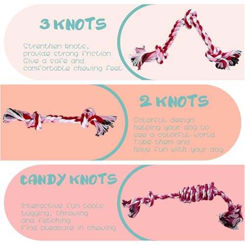 3 Pack Dog Rope Toys Puppy Teething Sturdy Cotton Chew Toy for Small Breed - color: 3 pink, size: Small