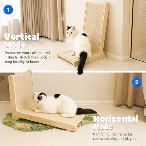 PETKARAY 105° Sisal Cat Scratcher, Sisal Scratch Pad for Indoor Cats, L Shape Kitten Scratching Board, Sturdy Floor Mounted Scratcher - color: 105°, size: Medium