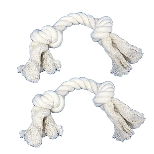 2-Pack Dog Rope Toys for Small & Medium Dogs – Durable 10" Cotton Chew Tug Toys with 2 Knots for Puppy Teething, Dental Cleaning, Boredom Relief, Indoor & Outdoor Play, White - style: 2 Knots