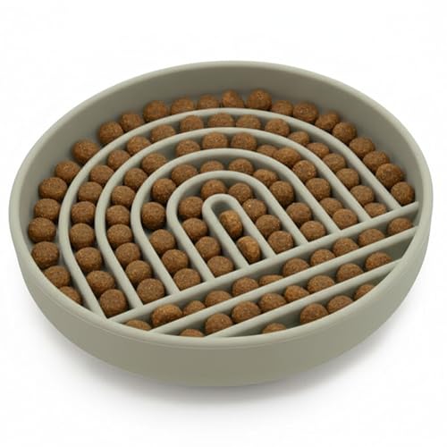 Slow Feeder Dog Bowl - Silicone Dog Bowl, Small, 6" x 1.25" - Sage - color: Sage - Rainbow Design, size: Small (6” Across x 1.25” Tall)