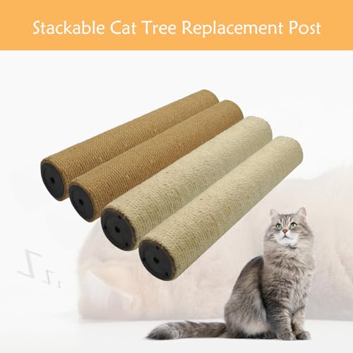 2 Pcs Cat Scratching Post Replacement for Indoor 15.7 x 3.1 Inches Cats Tree Replacement Parts Natural Sisal Cat Scratch Posts Refill Pole Part with M8 Screws Spare Cat Furniture Accessories - color: 【2 Pcs+Brown 】